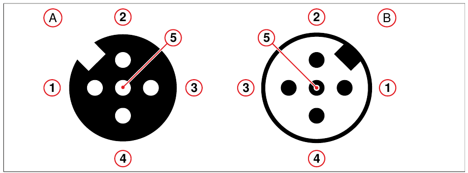 Pin assignment for the plug and socket of the M12 connector