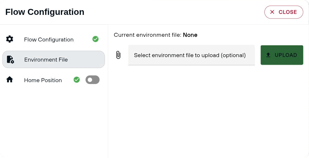 The Environment File tab with no model uploaded yet