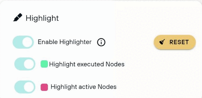 The Highlight menu, with the Highlighter enabled