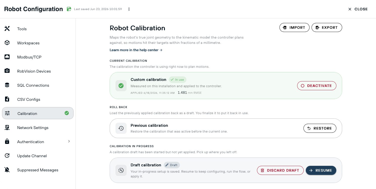 Managing existing calibrations