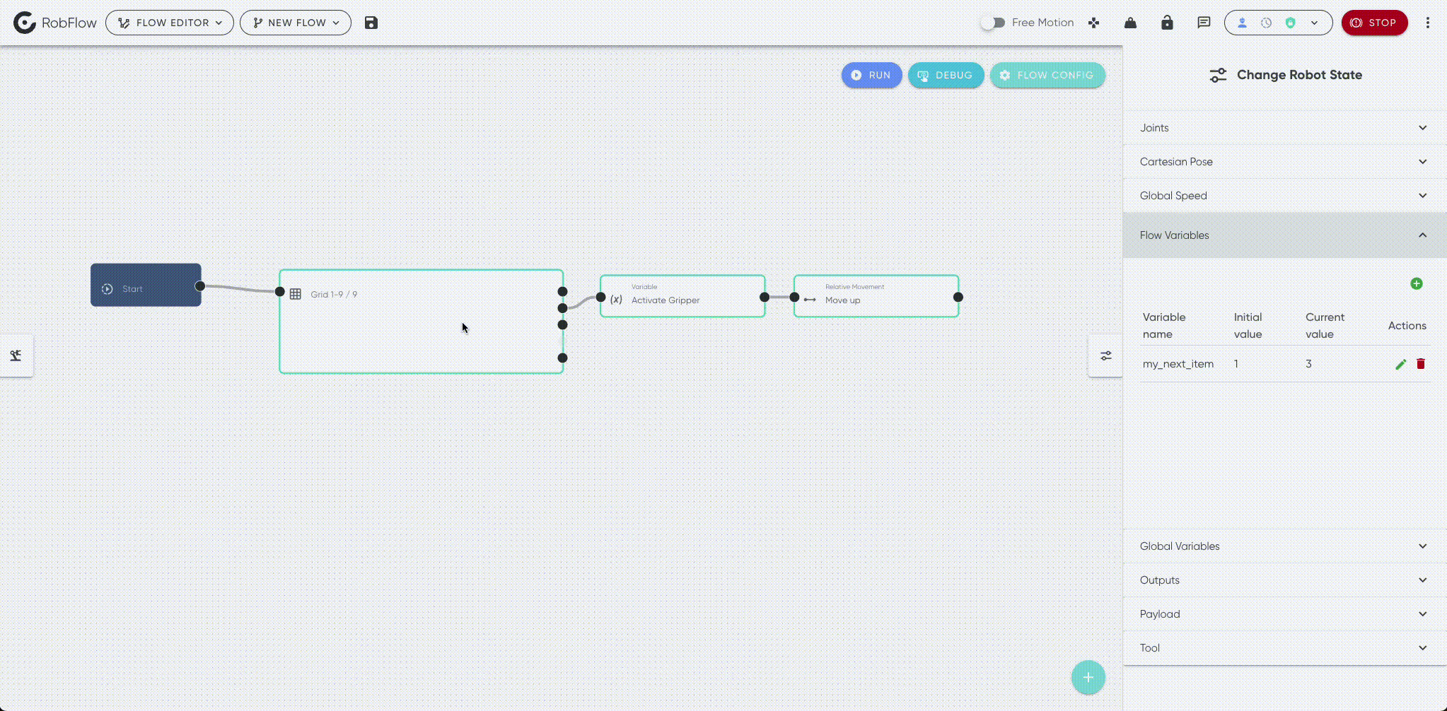 Define next item for Stack, Grid and Palletizing Node