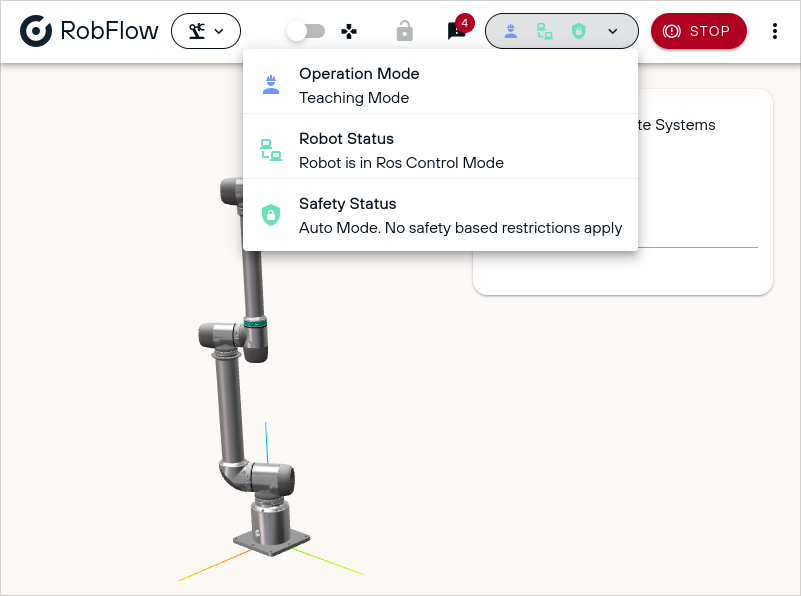 RobFlow showing ROS streaming state