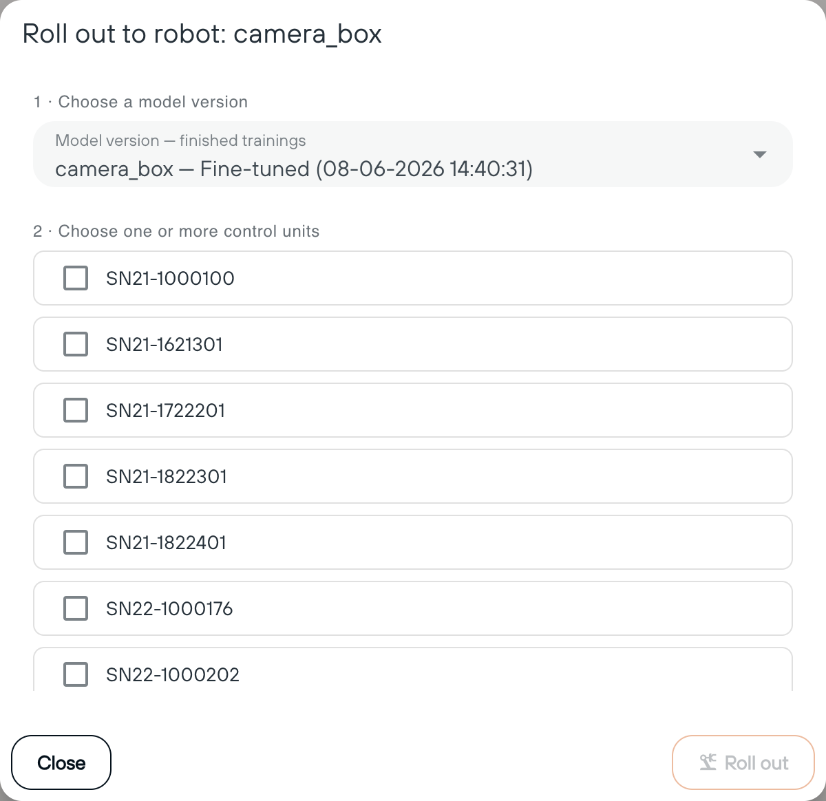 Eine Modellversion auf Control Units ausrollen